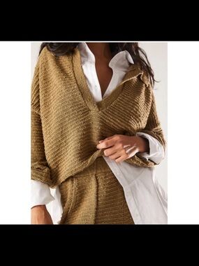 NEW Free People FP Beach Carter Khaki Brown V Neck Sweater - Size Small